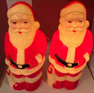 Set 2 Vintage Blow Mold Santa Claus Lighted Electric Decoration Figure Small 13 "