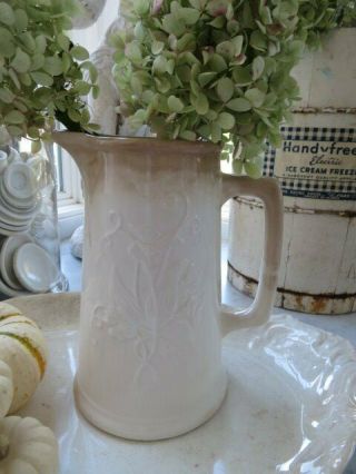 The Best Old Vintage White Ironstone Pitcher Embossed Flowers Wm Adams England