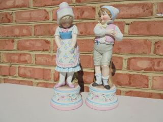 Pr Antique Victorian Hp Bisque Porcelain Boy & Girl Figures French ? 12 1/2 "