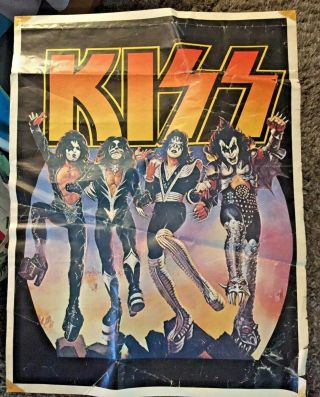 Vintage Old Kiss Poster Gene Simmons Ace Frehley Paul Stanley Peter Criss