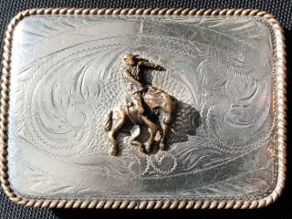 Vintage B - K Silversmiths Western Cowboy Belt Buckle Sterling Front High Relief