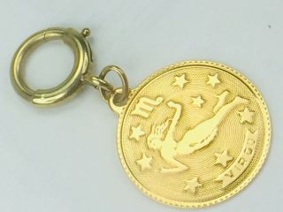 Vintage 14k Yellow Gold Zodiac Virgo Charm Pendant With Spring Clasp Bale 3.  4gm