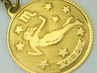 VINTAGE 14K yellow gold ZODIAC VIRGO charm pendant with spring clasp bale 3.  4gm 2