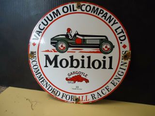 Vintage 1933 Mobiloil Gargoyle Porcelain Gas Station Pump Sign - - 12 "