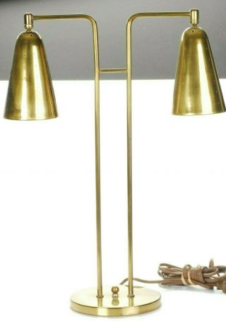 VINTAGE 60 ' s MID CENTURY ATOMIC BRASS TABLE LAMP DOUBLE CONES DESK 2