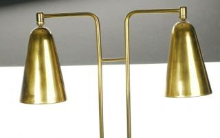 VINTAGE 60 ' s MID CENTURY ATOMIC BRASS TABLE LAMP DOUBLE CONES DESK 3