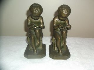 Jennings Bros Jb 797 Antique Boy With Book Bronze Book Ends.  (pair) 50