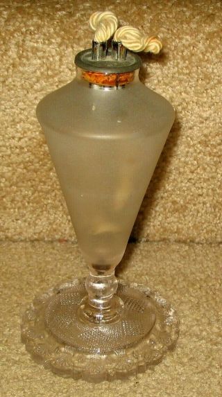Rare Early 19th C Boston Sandwich Glass Whale Oil Lamp Cup Plate Base Blown