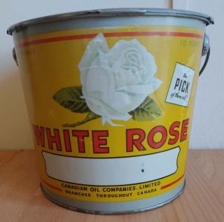 Vintage White Rose Canadian Oil Co.  1940s Tin Bucket W/ Lid 10 Lb.  Rare