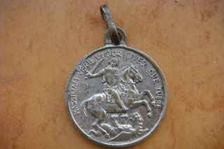 Rare Antique St Victor & Queen Of Martyrs Bronze Silvered Medal Pendant