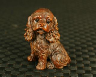 China Old Boxwood Hand Carved Long Hair Dog Statue Netsuke Table Decoration Gift