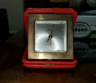 Swiza Swiss Made Vintage 8 Day Travel Alarm Clock Red Case 7 Jewels
