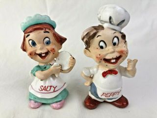 Vintage Retro Kreiss Freckle Face Diner Boy Chef Girl Waitress Salt Pepper