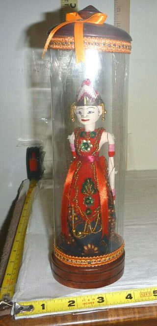 Vtg Indonesian Doll/wood Rod Stick Puppet (wayang Golek) In Plastic Case
