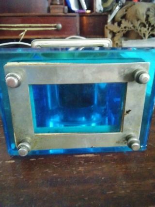 carriage clock.  1930 ' s vintage in rare crystal blue glass case 3