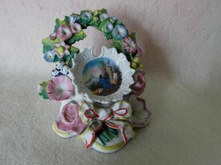 Antique Old Paris Porcelain Pocket Watch Holder With Flower Swags