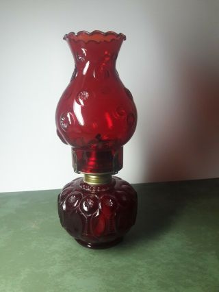 Vintage L.  E.  Smith Moon And Stars Red Glass 12 " Oil Lamp Rayo Queen Anne No.  2