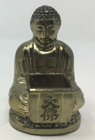 Vintage Brass Buddha Figure Statue Holding Box Stamped Japan