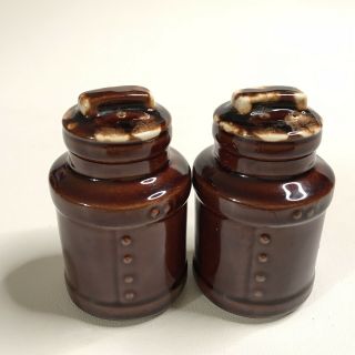 Vintage Mccoy Usa Pottery Brown Drip Glaze Salt & Pepper Milk Can Shakers