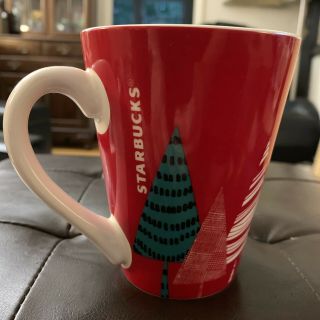 Starbucks 2017 Christmas Trees Holiday Red White 13 Oz Coffee Mug
