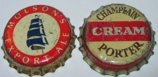 Molson Export Ale & Champlain Cream Porter Beer Bottle Caps; Canada; Cork