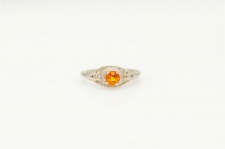 Antique 1920s.  75ct Natural Padparadscha Sapphire 14k White Gold Filigree Ring