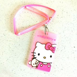 Cute Hello Kitty Pink Id Badge Lanyard Card Case Travelling Room Card Holder