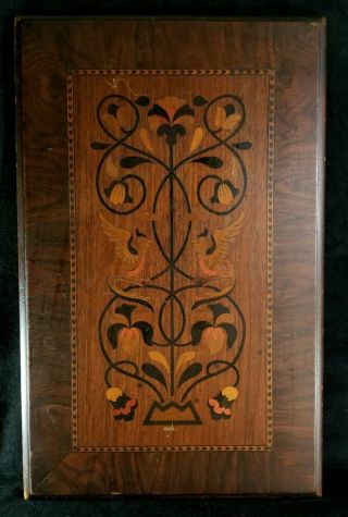 Antique Inlaid Wood Birds Floral End Table Top Panel Hardware For Wall 22x14 Vg