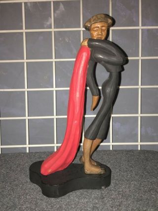 Jose J.  Pinal Carved Wooden Bullfighter Figure 12 " Tall