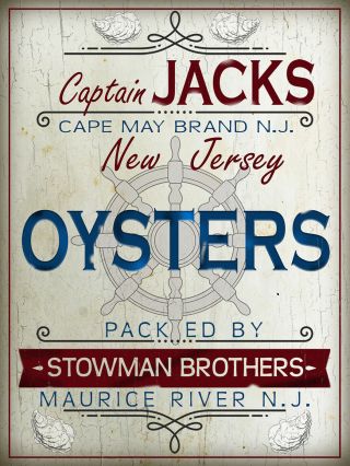 Vintage Capt Jacks Stowman Bros.  Oyster Can Art Print Maurice River Nj