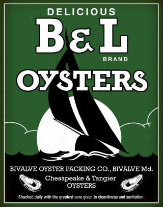 Vintage B & L Brand Oyster Can Art Print Bivalve Md