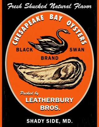 Vintage Black Swan Brand Oyster Can Art Print Shady Side Maryland