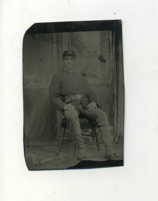 Antique Tintype Photo Civil War Soldier Uniform Bayonet Belt Buckle Union