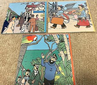 Full Set Of 3 Vintage Square Scene Tintin Greetings Cards By Herge Moulinsart