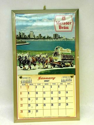 Vintage Meister Brau Peter Hand Beer Calendar 1967 Metal All Months 9.  5 " X 16 "