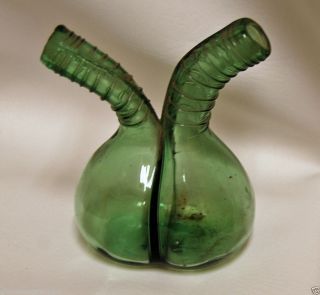 Rare Antique C.  1740 Green Glass Double Wine Bottle