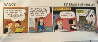 Bam Box 8 1/2 X 22 Nancy 3 Panel Comic Strip Numbered 68/100 Ernie Bushmiller