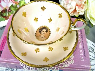 Aynsley Tea Cup And Saucer Pink Teacup Gold Gilt Princess Margaret Fleur De Lis