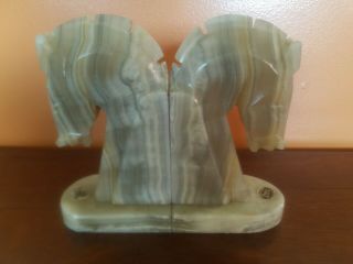 Vintage Horse Head Bookends Onyx 6.  5 " Stone Rook Book Ends Set Of 2 Hand Carved