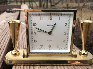 VINTAGE Semca Swiss Made Desk Alarm Clock Jeweled With Pen Holder 3