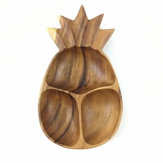 Divided Monkey Pod Carved Wood Pineapple Serving Dish Tray