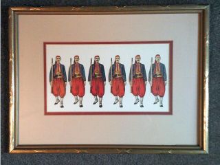 Framed And Matted: Six Colored Engraved Prints Of Civil War Zouave Soldiers