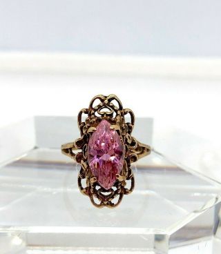 Antique 10k Yellow Gold Ring With Marquise Pink Sapphire