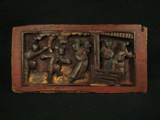 Chinese Antique 140 Year Old Hand Carved Wooden Carving Dancing In The Garden