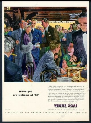 1946 21 Club Restaurant York City Art Webster Havana Cuban Cigar Print Ad