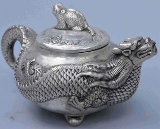 Collectable China Handwork Old Miao Silver Carve Dragon Exorcism Decor Tea Pot 2