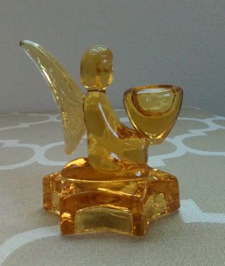 Vintage Amber Glass Angel Candle Holders On Star Base Bohemia Glass