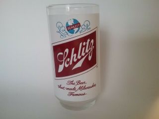 Vintage Schlitz Beer Drink Glass 5 5/8 " Tall White And Brown Lettering