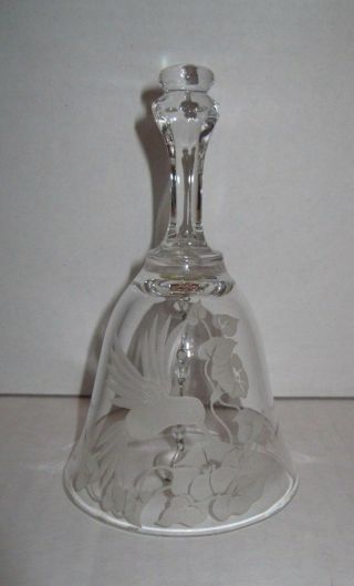 Avon Crystal Bell W/ Etched Hummingbird & Flowers (prev Owned)