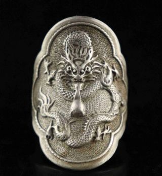 Collectable Old Tibet Silver Carved Myth Dragon Unique China Culture Decor Ring